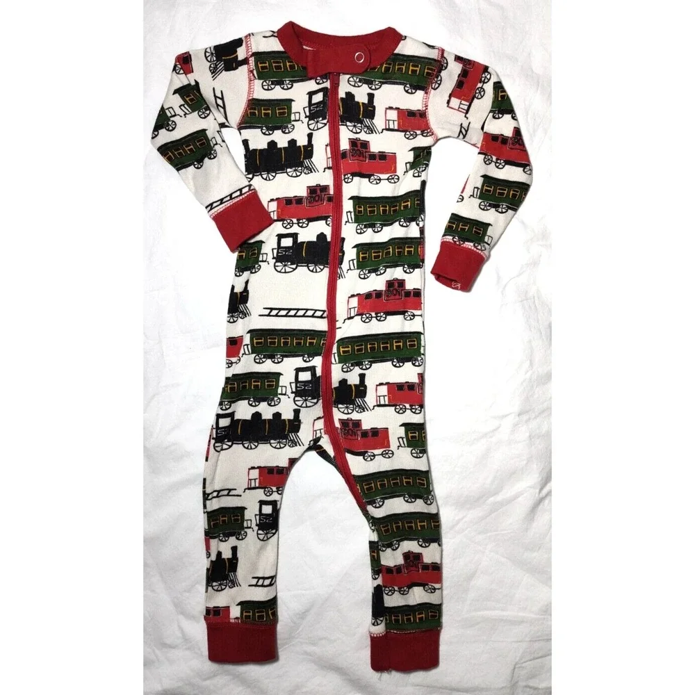 Lazy One 12 Mos Baby Train Caboose‎ Bum Sleeper Outfit Beige Cotton Open Feet